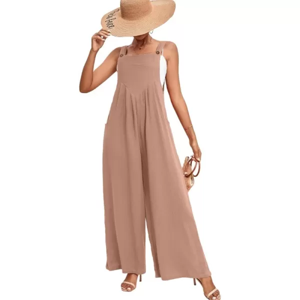 LYANER Women's Summer Baggy Wide Leg Cotton Linen Overalls Spaghtti Straps Jumpsuit with Pockets