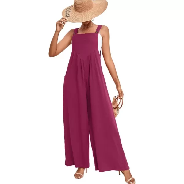 LYANER Women's Summer Baggy Wide Leg Cotton Linen Overalls Spaghtti Straps Jumpsuit with Pockets