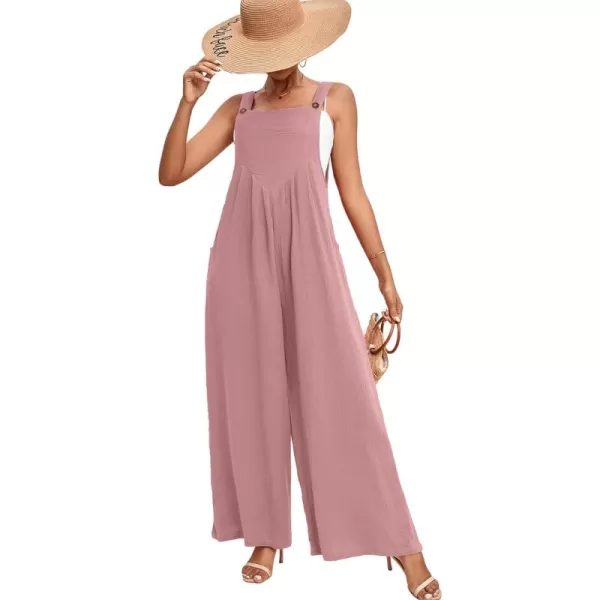 LYANER Women's Summer Baggy Wide Leg Cotton Linen Overalls Spaghtti Straps Jumpsuit with Pockets