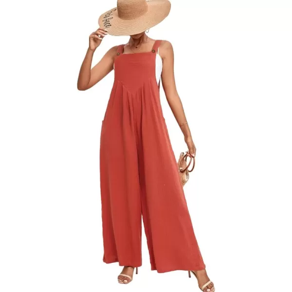 LYANER Women's Summer Baggy Wide Leg Cotton Linen Overalls Spaghtti Straps Jumpsuit with Pockets
