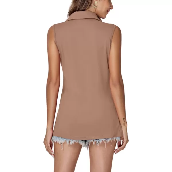 LYANER Women's Button Down Collar Neck Sleeveless Casual Chiffon Blouse Tank Tunic Top