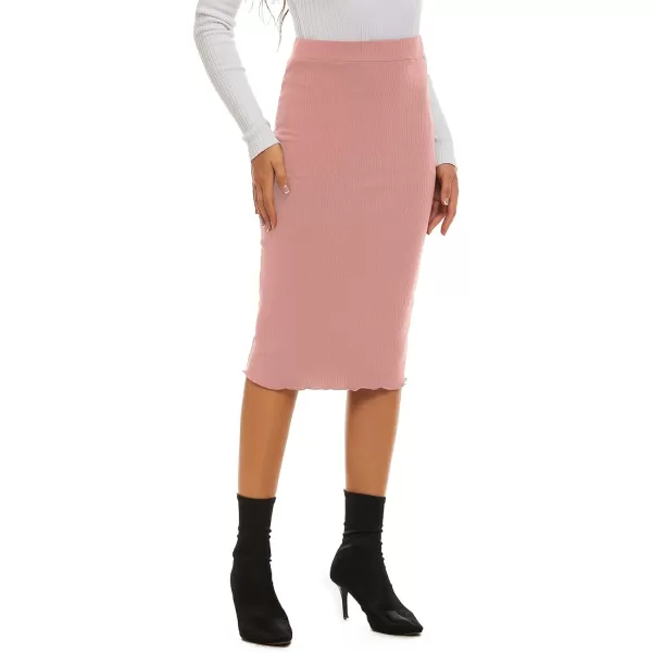 LYANER Women's Casual Ribbed Elastic Waist Lettcue Trim Bodycon Midi Skirt