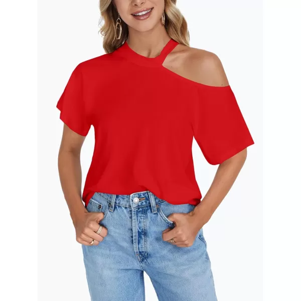 LYANER Women's Causal Cold Shoulder Short Sleeve Cut Out Tee Top T-Shirts Blouse