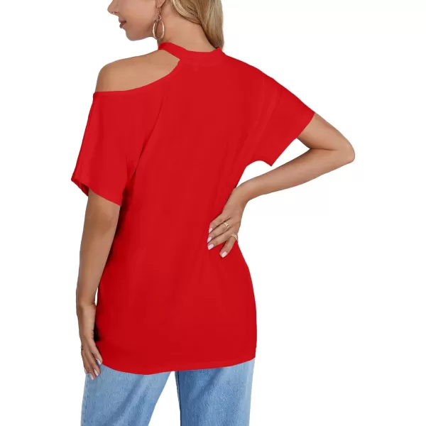 LYANER Women's Causal Cold Shoulder Short Sleeve Cut Out Tee Top T-Shirts Blouse