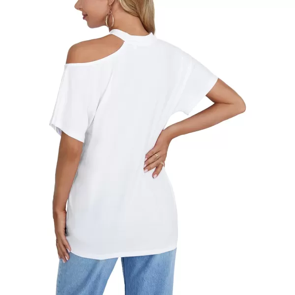 LYANER Women's Causal Cold Shoulder Short Sleeve Cut Out Tee Top T-Shirts Blouse