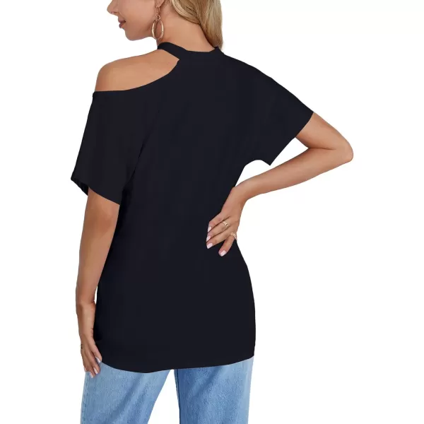 LYANER Women's Causal Cold Shoulder Short Sleeve Cut Out Tee Top T-Shirts Blouse