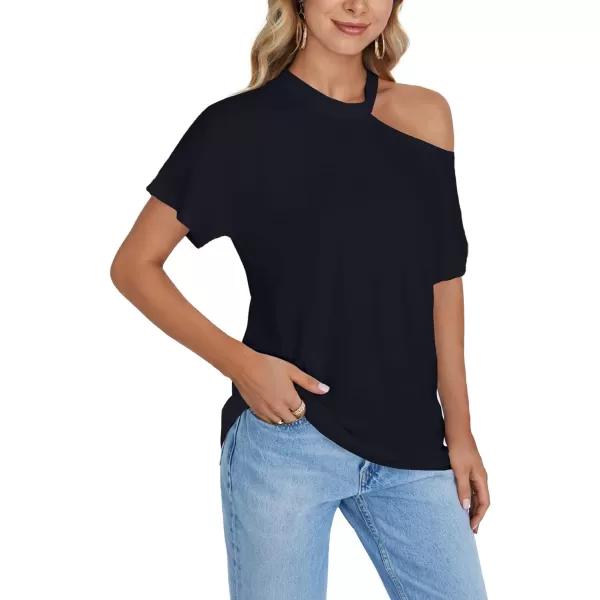 LYANER Women's Causal Cold Shoulder Short Sleeve Cut Out Tee Top T-Shirts Blouse