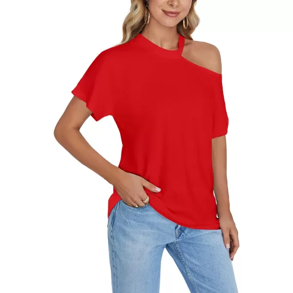 LYANER Women's Causal Cold Shoulder Short Sleeve Cut Out Tee Top T-Shirts Blouse