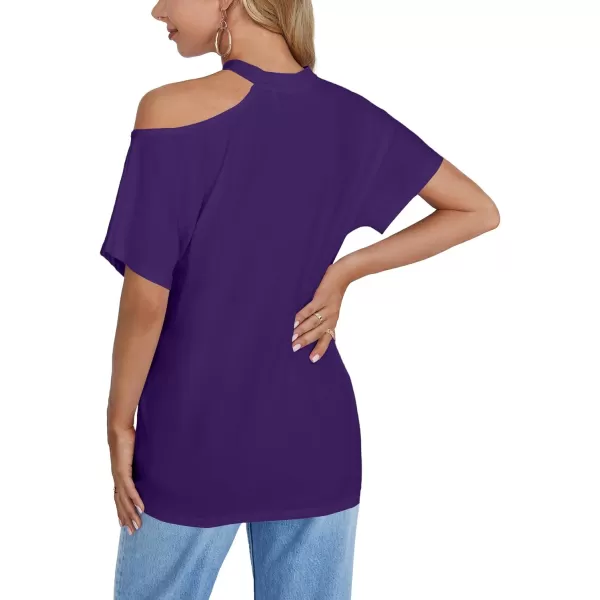 LYANER Women's Causal Cold Shoulder Short Sleeve Cut Out Tee Top T-Shirts Blouse