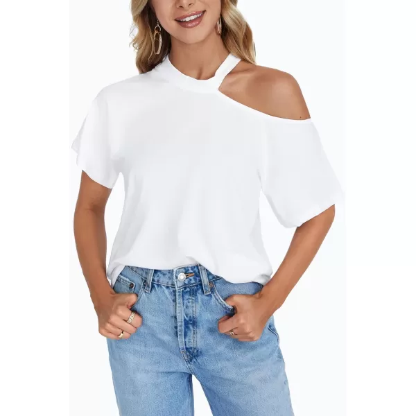 LYANER Women's Causal Cold Shoulder Short Sleeve Cut Out Tee Top T-Shirts Blouse