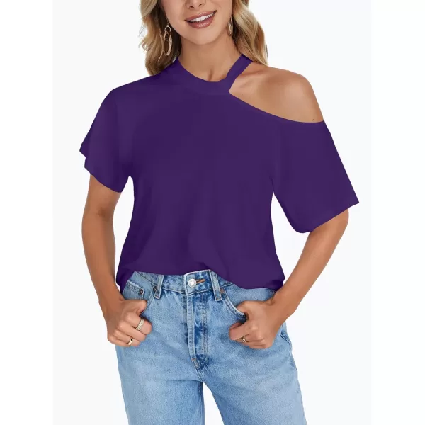 LYANER Women's Causal Cold Shoulder Short Sleeve Cut Out Tee Top T-Shirts Blouse