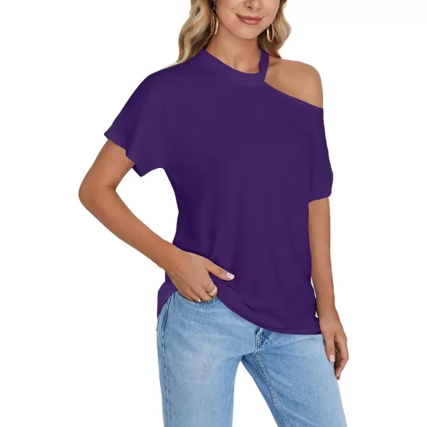 LYANER Women's Causal Cold Shoulder Short Sleeve Cut Out Tee Top T-Shirts Blouse