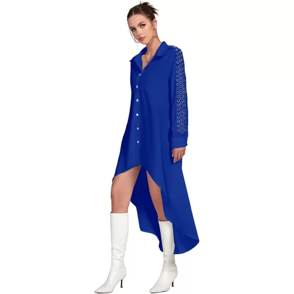LYANER Women's Collar Button Down Flowy High Low Hem Long Sleeve Blouse Shirt Top