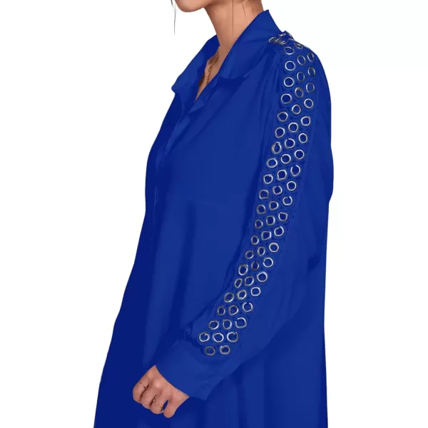LYANER Women's Collar Button Down Flowy High Low Hem Long Sleeve Blouse Shirt Top