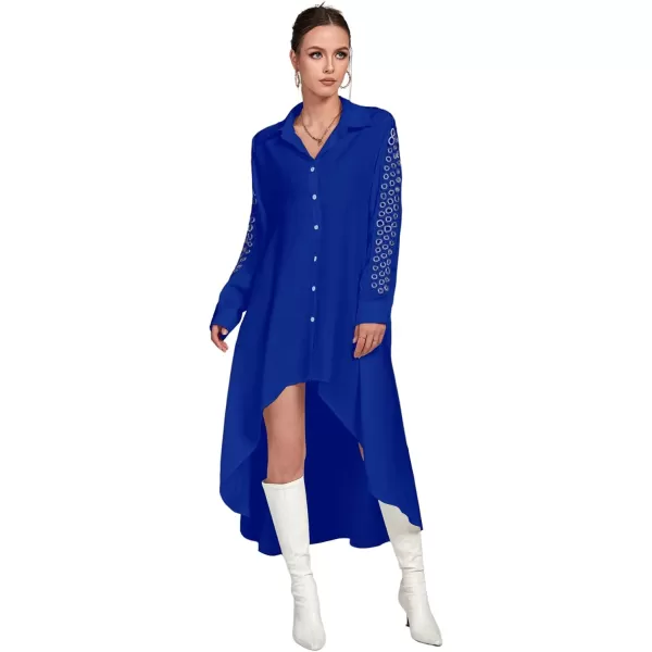 LYANER Women's Collar Button Down Flowy High Low Hem Long Sleeve Blouse Shirt Top