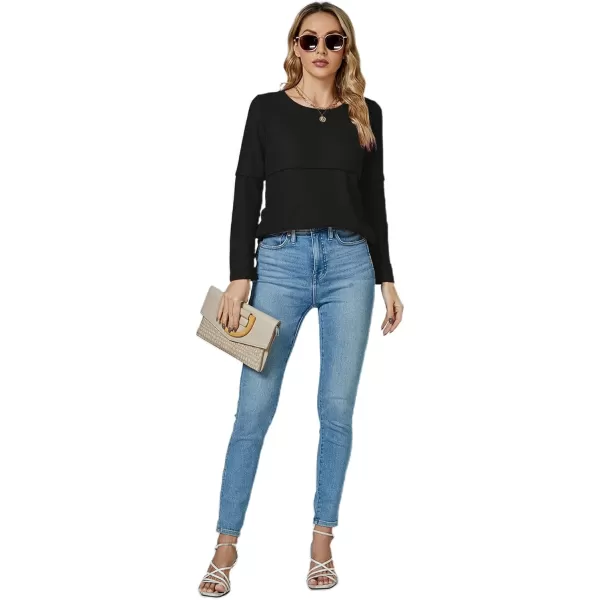 LYANER Women's Crewneck Long Sleeve Backless Loose Fit Tunic Knit Sweatshirt Top