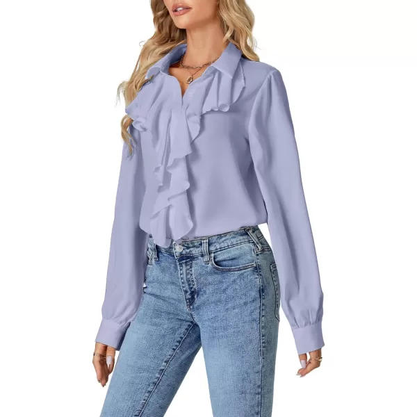 LYANER Women's Fall Long Sleeve Collar V Neck Button Down Ruffle Blouse Victorian Shirt Tops
