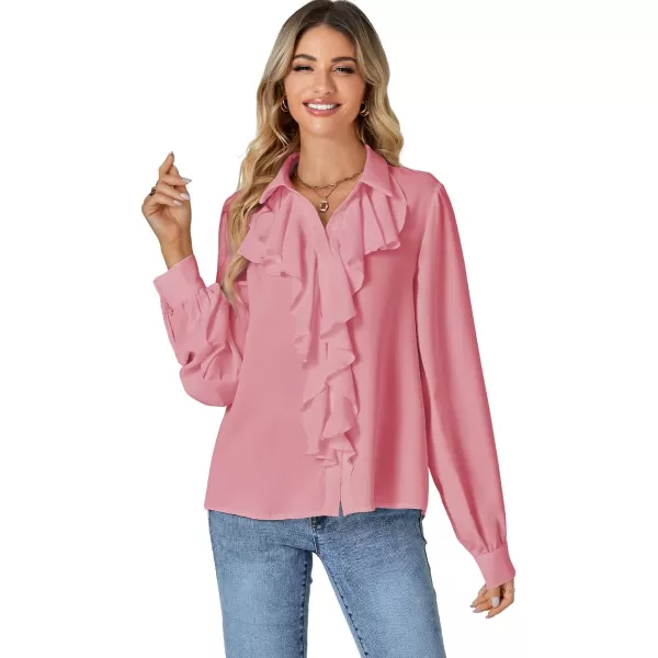 LYANER Women's Fall Long Sleeve Collar V Neck Button Down Ruffle Blouse Victorian Shirt Tops