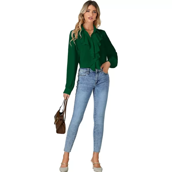 LYANER Women's Fall Long Sleeve Collar V Neck Button Down Ruffle Blouse Victorian Shirt Tops