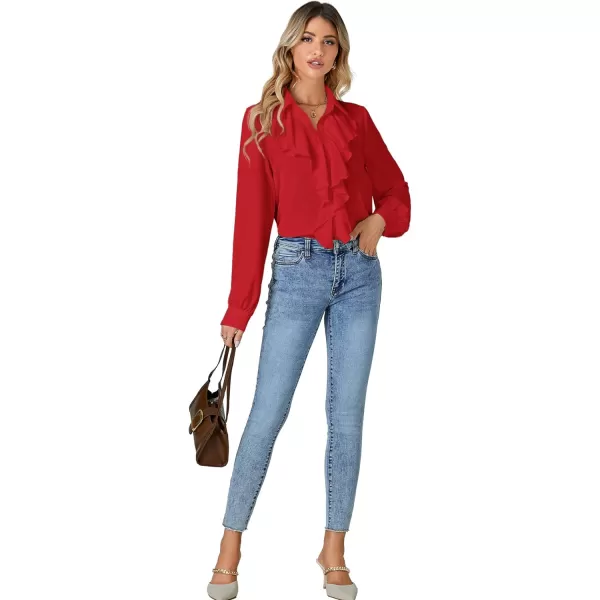 LYANER Women's Fall Long Sleeve Collar V Neck Button Down Ruffle Blouse Victorian Shirt Tops