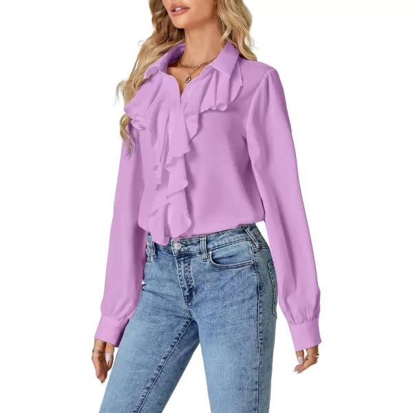 LYANER Women's Fall Long Sleeve Collar V Neck Button Down Ruffle Blouse Victorian Shirt Tops