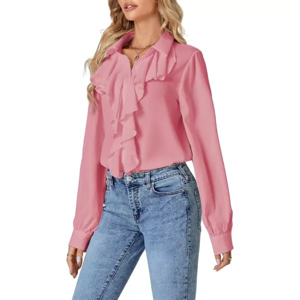 LYANER Women's Fall Long Sleeve Collar V Neck Button Down Ruffle Blouse Victorian Shirt Tops