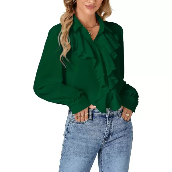 LYANER Women's Fall Long Sleeve Collar V Neck Button Down Ruffle Blouse Victorian Shirt Tops