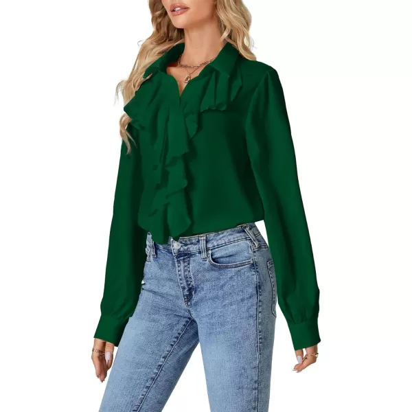 LYANER Women's Fall Long Sleeve Collar V Neck Button Down Ruffle Blouse Victorian Shirt Tops