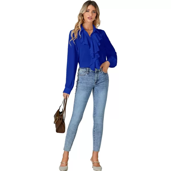 LYANER Women's Fall Long Sleeve Collar V Neck Button Down Ruffle Blouse Victorian Shirt Tops