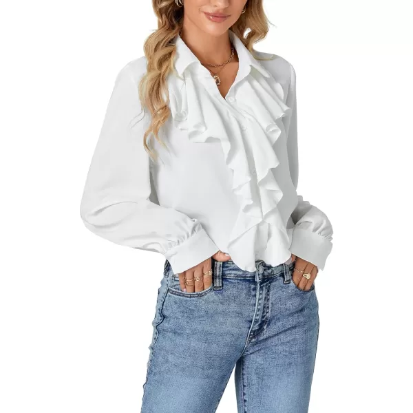 LYANER Women's Fall Long Sleeve Collar V Neck Button Down Ruffle Blouse Victorian Shirt Tops