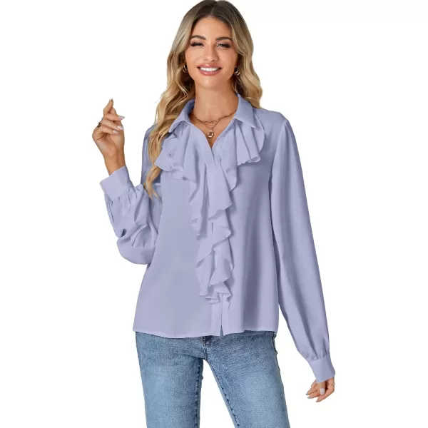 LYANER Women's Fall Long Sleeve Collar V Neck Button Down Ruffle Blouse Victorian Shirt Tops