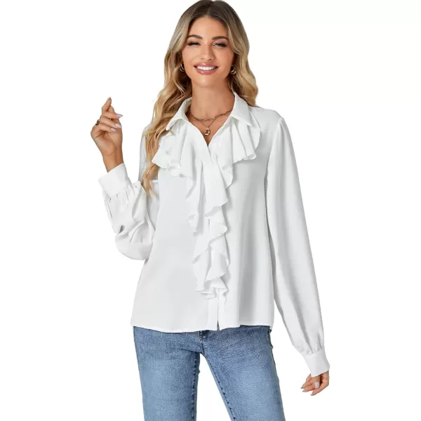 LYANER Women's Fall Long Sleeve Collar V Neck Button Down Ruffle Blouse Victorian Shirt Tops