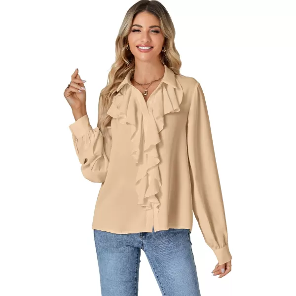 LYANER Women's Fall Long Sleeve Collar V Neck Button Down Ruffle Blouse Victorian Shirt Tops
