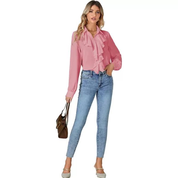LYANER Women's Fall Long Sleeve Collar V Neck Button Down Ruffle Blouse Victorian Shirt Tops