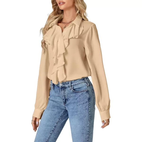 LYANER Women's Fall Long Sleeve Collar V Neck Button Down Ruffle Blouse Victorian Shirt Tops