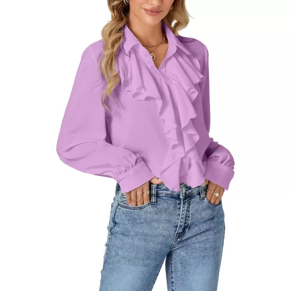 LYANER Women's Fall Long Sleeve Collar V Neck Button Down Ruffle Blouse Victorian Shirt Tops