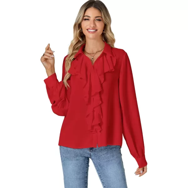 LYANER Women's Fall Long Sleeve Collar V Neck Button Down Ruffle Blouse Victorian Shirt Tops
