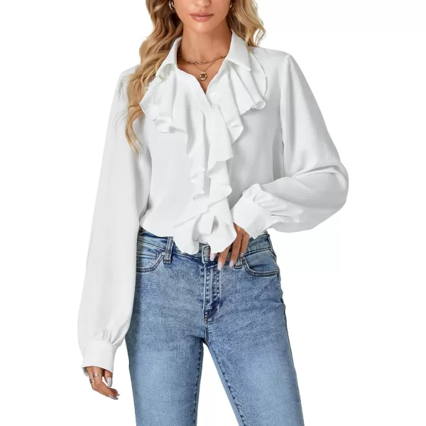 LYANER Women's Fall Long Sleeve Collar V Neck Button Down Ruffle Blouse Victorian Shirt Tops