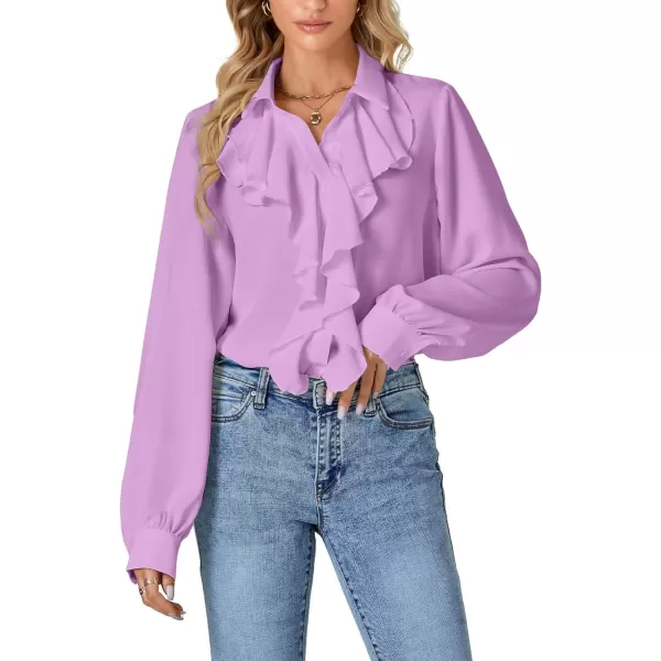 LYANER Women's Fall Long Sleeve Collar V Neck Button Down Ruffle Blouse Victorian Shirt Tops