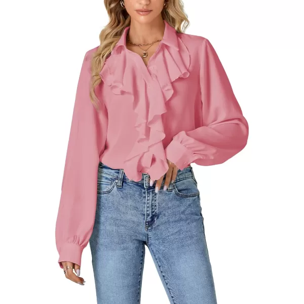 LYANER Women's Fall Long Sleeve Collar V Neck Button Down Ruffle Blouse Victorian Shirt Tops