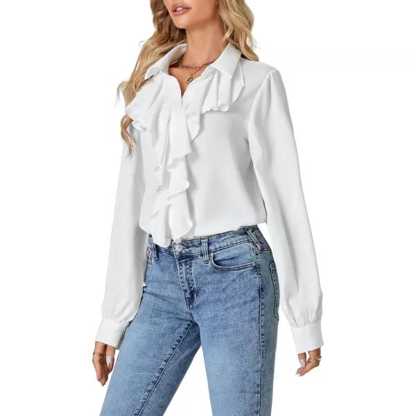 LYANER Women's Fall Long Sleeve Collar V Neck Button Down Ruffle Blouse Victorian Shirt Tops