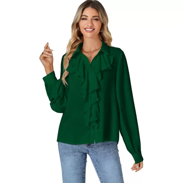 LYANER Women's Fall Long Sleeve Collar V Neck Button Down Ruffle Blouse Victorian Shirt Tops