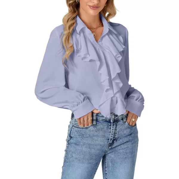 LYANER Women's Fall Long Sleeve Collar V Neck Button Down Ruffle Blouse Victorian Shirt Tops