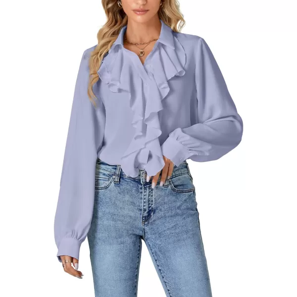 LYANER Women's Fall Long Sleeve Collar V Neck Button Down Ruffle Blouse Victorian Shirt Tops