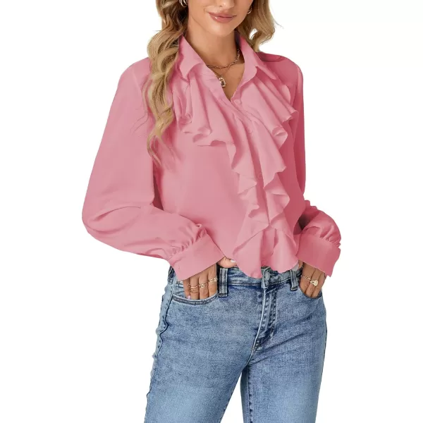 LYANER Women's Fall Long Sleeve Collar V Neck Button Down Ruffle Blouse Victorian Shirt Tops