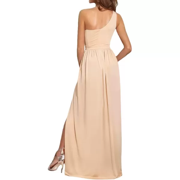 LYANER Women's One Shoulder High Split Sleeveless Ruched Sexy Cocktail Maxi Long Dress
