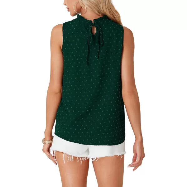 LYANER Women's Shirred Frill Mock Neck Swiss Dots Sleeveless Blouse Cami Tank Top