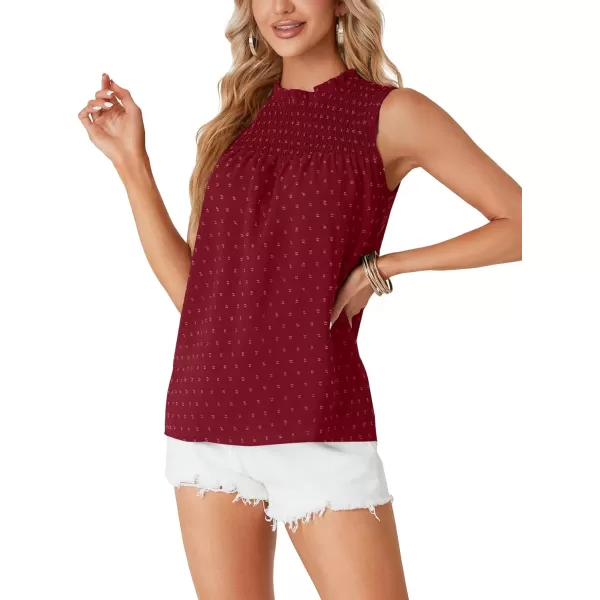 LYANER Women's Shirred Frill Mock Neck Swiss Dots Sleeveless Blouse Cami Tank Top