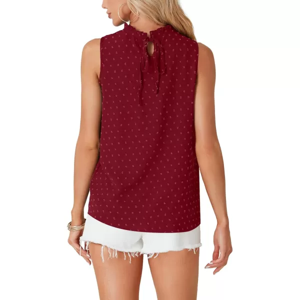 LYANER Women's Shirred Frill Mock Neck Swiss Dots Sleeveless Blouse Cami Tank Top