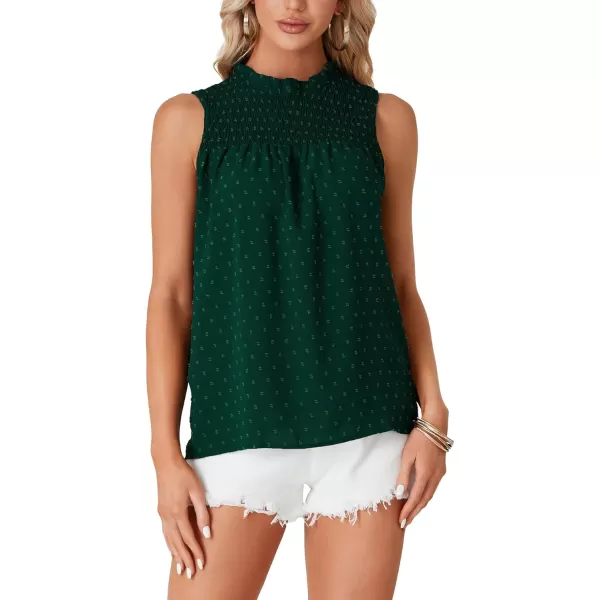 LYANER Women's Shirred Frill Mock Neck Swiss Dots Sleeveless Blouse Cami Tank Top